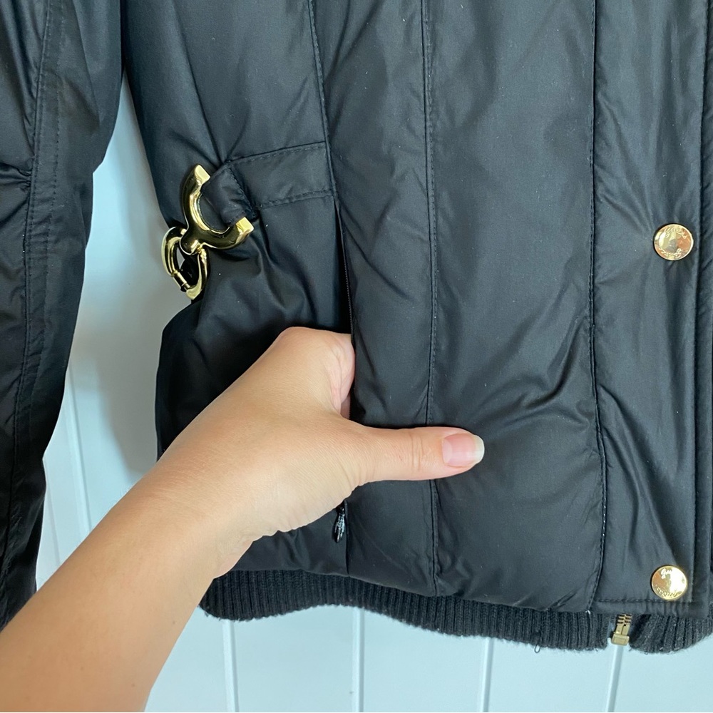 GUESS Black Down Feather Puffer Coat with Gold Detail Size Medium - Picture 3 of 11